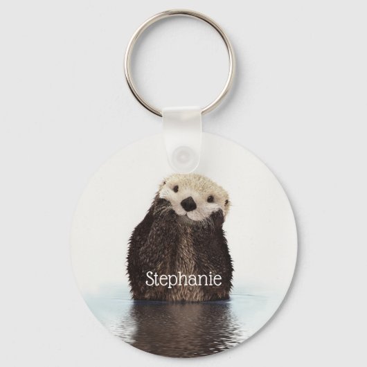 Personalized Cute Otter in Water キーホルダー (正面)