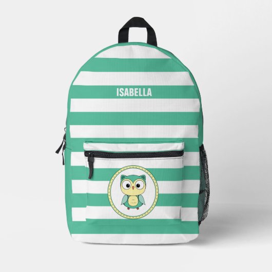 Personalized Cute Owl Stripped Backpack プリントバックパック (正面)