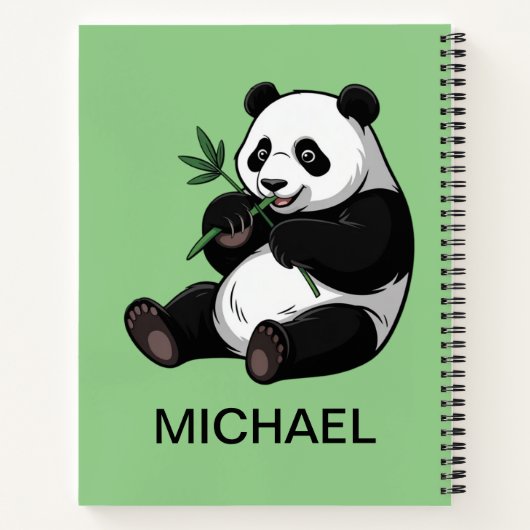 Personalized Cute Panda Bear Greenery Bamboo ノートブック (裏面)