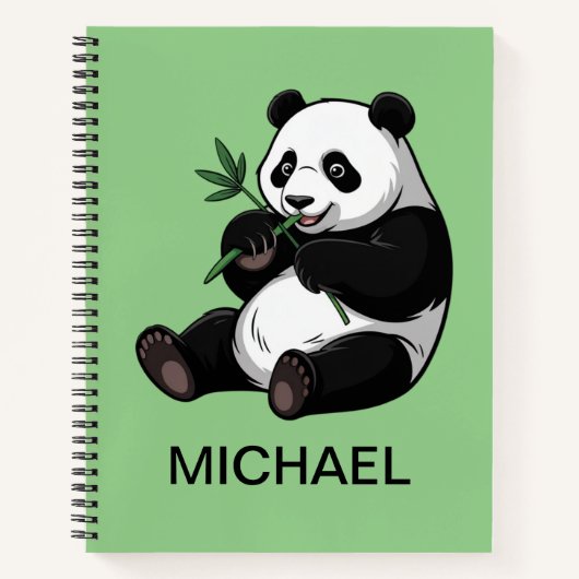 Personalized Cute Panda Bear Greenery Bamboo ノートブック (正面)
