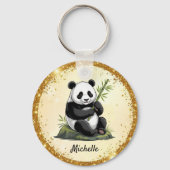 Personalized Cute Panda Bear Greenery Bamboo Gold  キーホルダー (裏面)