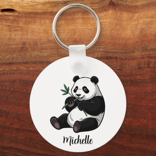 Personalized Cute Panda Bear With Greenery Bamboo キーホルダー (裏面)