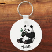 Personalized Cute Panda Bear With Greenery Bamboo キーホルダー (正面)