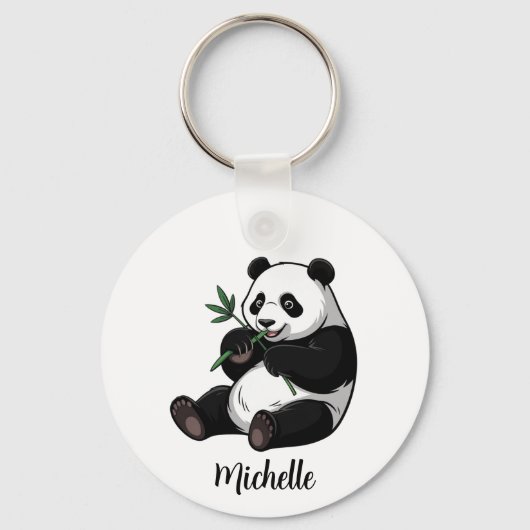 Personalized Cute Panda Bear With Greenery Bamboo キーホルダー (裏面)