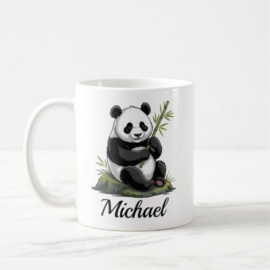 Personalized Cute Panda Bear With Greenery Bamboo コーヒーマグカップ (左)