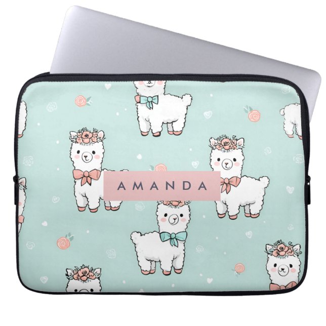 Personalized Cute Pastel Alpaca Pattern ラップトップスリーブ (正面)