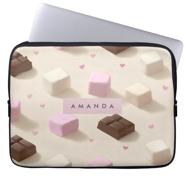 Personalized Cute Pastel Chocolate and Marshmallow ラップトップスリーブ (正面)
