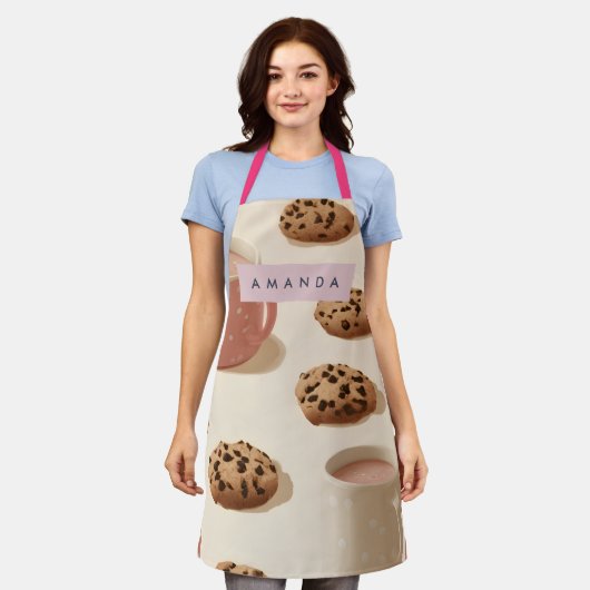 Personalized Cute Pastel Cookies & Milk エプロン (着用した状態)