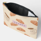 Personalized Cute Pastel Croissant Coffee アクセサリーポーチ (見開き)