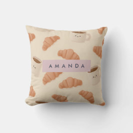 Personalized Cute Pastel Croissant Coffee クッション