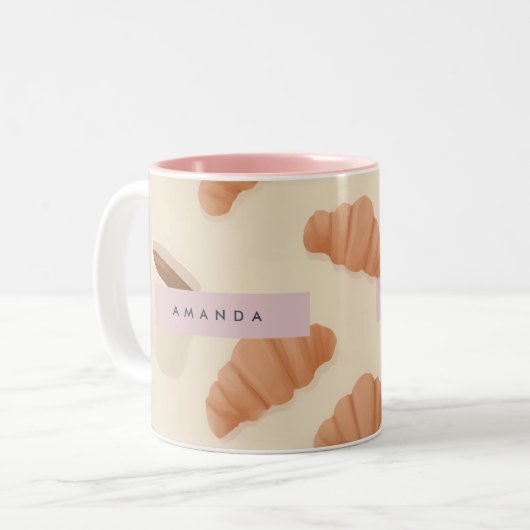 Personalized Cute Pastel Croissant Coffee ツートーンマグカップ (正面左)