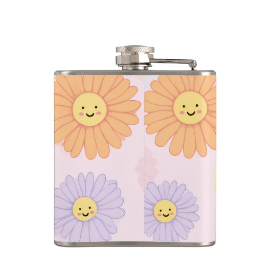 Personalized Cute Pastel Daisy Flower フラスク (裏面)