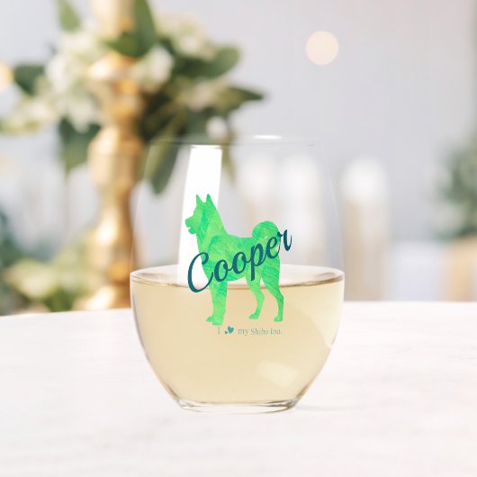 Personalized Cute Pastel Green Shiba Inu Dog ステムなしワイングラス (インサイチュ (ウェディング))