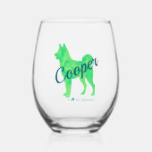 Personalized Cute Pastel Green Shiba Inu Dog ステムなしワイングラス (正面)