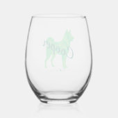 Personalized Cute Pastel Green Shiba Inu Dog ステムなしワイングラス (裏面)