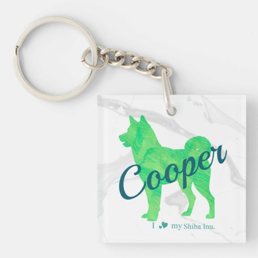 Personalized Cute Pastel Green Shiba Inu Keychain  キーホルダー (正面)