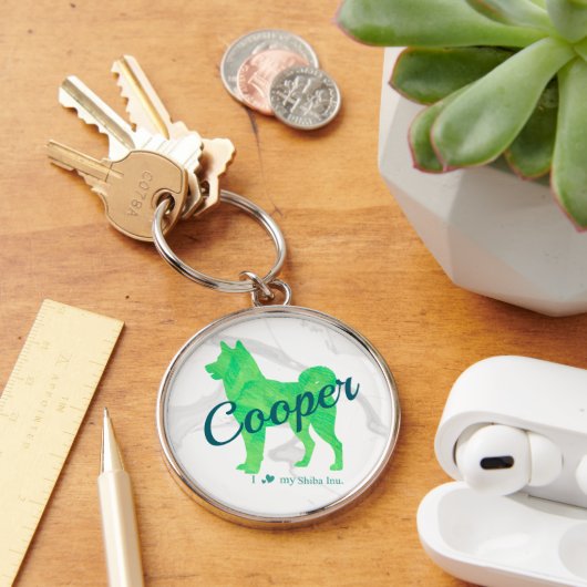 Personalized Cute Pastel Green Shiba Inu Keychain  キーホルダー (デスク)