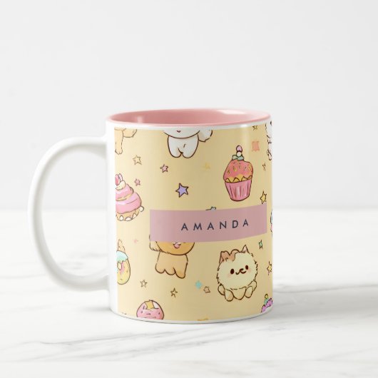 Personalized Cute Pastel Puppies Pattern ツートーンマグカップ (左)