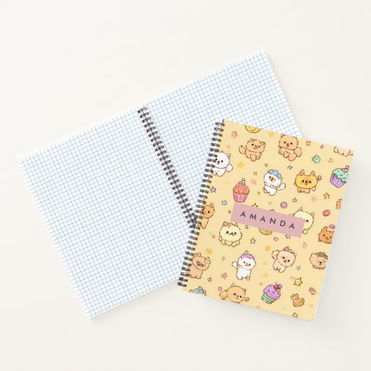 Personalized Cute Pastel Puppies Pattern ノートブック (内部)
