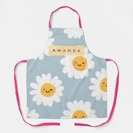 Personalized Cute Pastel Smiling Daisy エプロン (正面)
