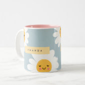 Personalized Cute Pastel Smiling Daisy ツートーンマグカップ (正面左)