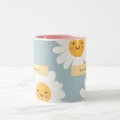 Personalized Cute Pastel Smiling Daisy ツートーンマグカップ (中央)
