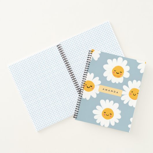 Personalized Cute Pastel Smiling Daisy ノートブック (内部)