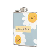Personalized Cute Pastel Smiling Daisy フラスク (左)