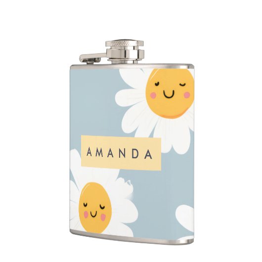 Personalized Cute Pastel Smiling Daisy フラスク (左)
