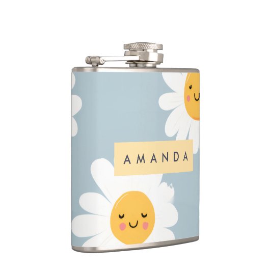 Personalized Cute Pastel Smiling Daisy フラスク (右)