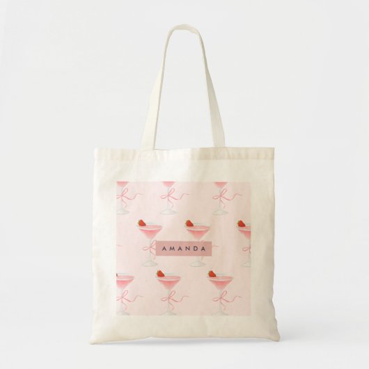 Personalized Cute Pastel Strawberry Juice Pattern トートバッグ (正面)