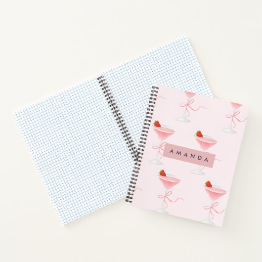 Personalized Cute Pastel Strawberry Juice Pattern ノートブック (内部)