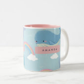 Personalized Cute Pastel Whale and Rainbow Pattern ツートーンマグカップ (正面右)