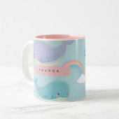 Personalized Cute Pastel Whale and Rainbow Pattern ツートーンマグカップ (正面左)