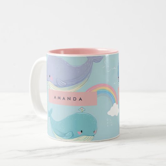 Personalized Cute Pastel Whale and Rainbow Pattern ツートーンマグカップ (正面左)