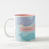 Personalized Cute Pastel Whale and Rainbow Pattern ツートーンマグカップ (左)