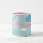 Personalized Cute Pastel Whale and Rainbow Pattern ツートーンマグカップ (中央)