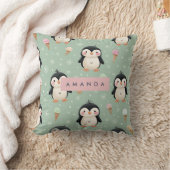 Personalized Cute Penguin & Ice Cream Pattern クッション (ブランケット)