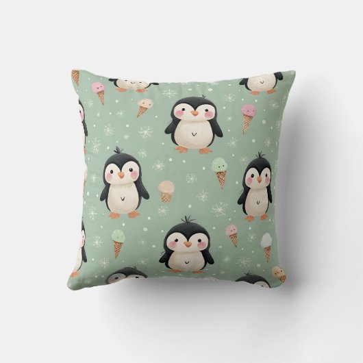 Personalized Cute Penguin & Ice Cream Pattern クッション (裏面)