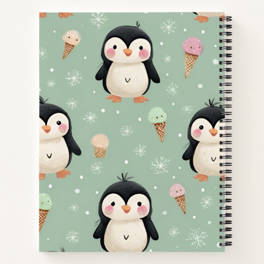 Personalized Cute Penguin & Ice Cream Pattern ノートブック (裏面)