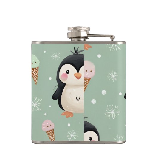 Personalized Cute Penguin & Ice Cream Pattern フラスク (裏面)