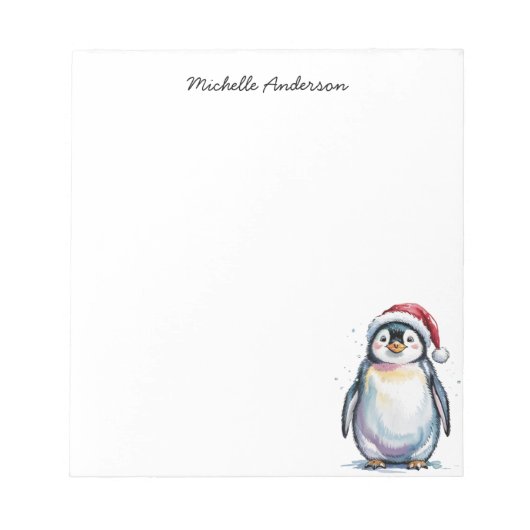 Personalized Cute Penguin in Santa Hat Christmas  ノートパッド (正面)