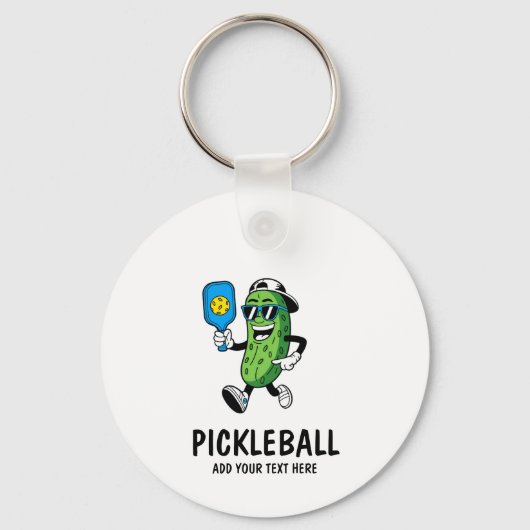 Personalized Cute Pickle Playing Pickleball Funny キーホルダー (正面)