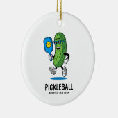 Personalized Cute Pickle Playing Pickleball Funny セラミックオーナメント (右)