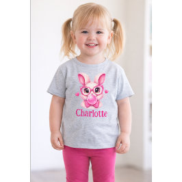 Personalized Cute Pink Bunny Toddler Girl T-Shirt トドラーTシャツ