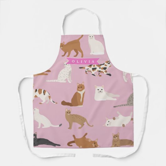 Personalized Cute Pink Cat Pattern Gift Cat Lover エプロン (正面)