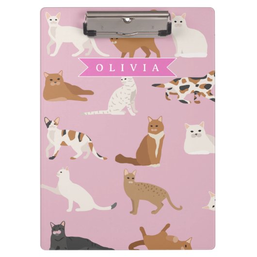 Personalized Cute Pink Cat Pattern Gift Cat Lover クリップボード (正面)