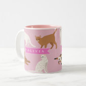 Personalized Cute Pink Cat Pattern Gift Cat Lover ツートーンマグカップ (正面左)