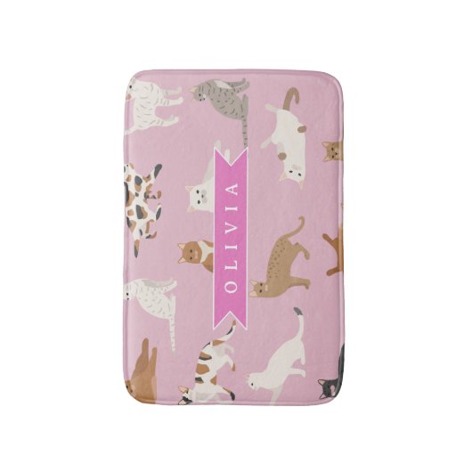 Personalized Cute Pink Cat Pattern Gift Cat Lover バスマット (正面縦)