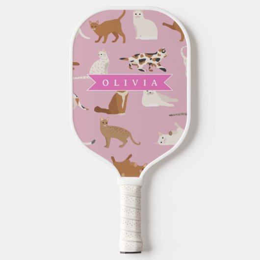 Personalized Cute Pink Cat Pattern Gift Cat Lover ピックルボールラケット (正面)